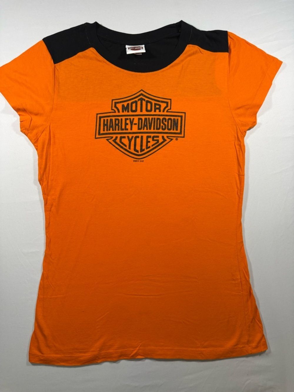 Harley-Davidson Orange Tee with Black Shoulder Yoke